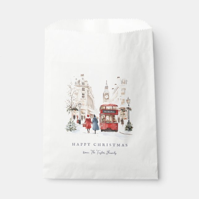 London Christmas Watercolor City Scene Favour Bags (Front)