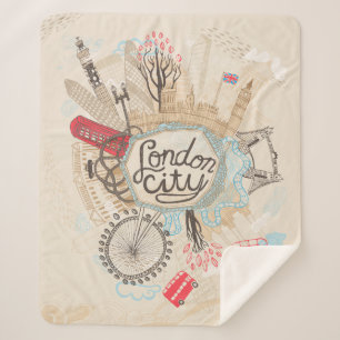 London City Doodle Art Sherpa Blanket