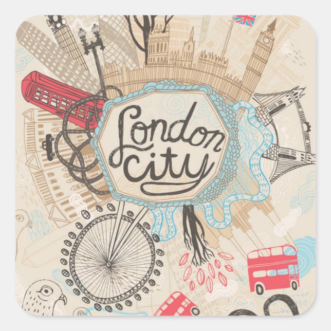 London City Doodle Art Square Sticker (Front)