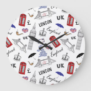 London City Doodles Pattern Large Clock
