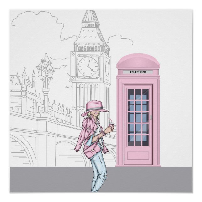 London City Girl with Pink Phone Box Poster (Front)