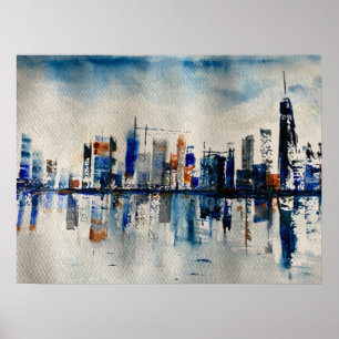 London City Skyline Abstract Painting Poster