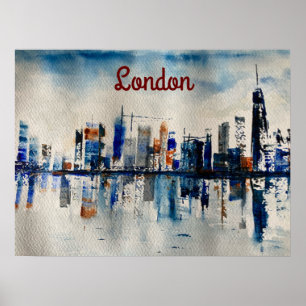 London City Skyline Abstract Painting Poster