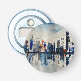 London City Skyline Abstract Painting Poster Postc Bottle Opener