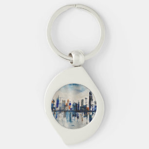 London City Skyline Abstract Painting Poster Postc Key Ring