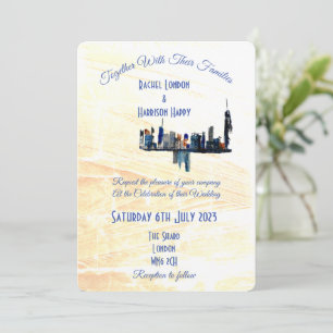 London Cityscape Abstract Ink Art Painted Wedding Invitation