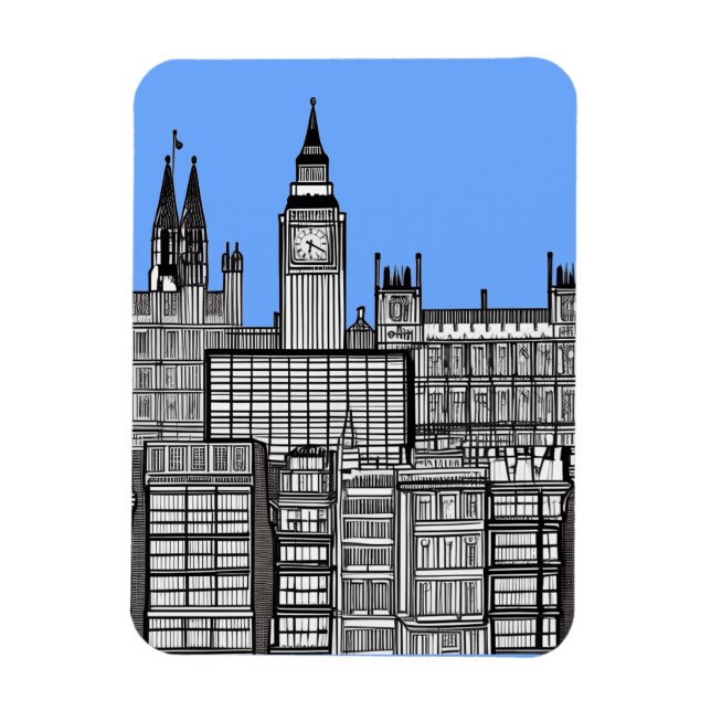 London Cityscape Black and White Magnet (Vertical)