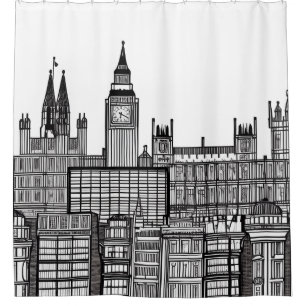 London Cityscape in Black and White   Shower Curtain