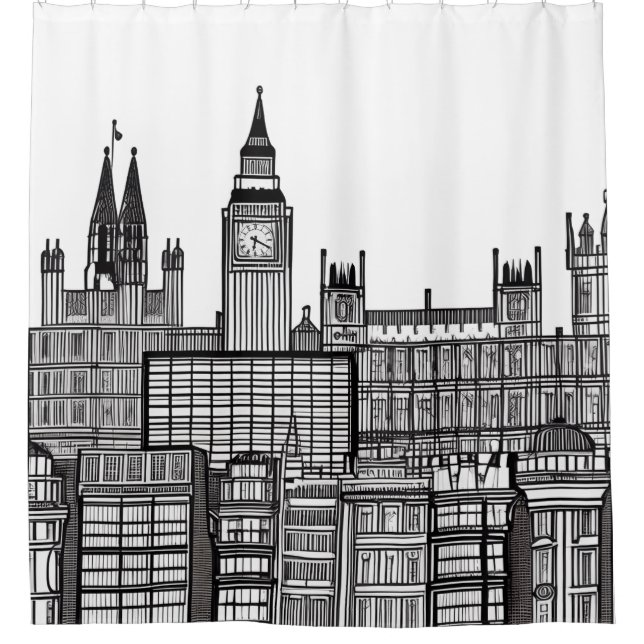 London Cityscape in Black and White   Shower Curtain (Front)