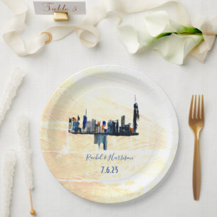 London cityscape Painted Landscape Wedding Paper Plate