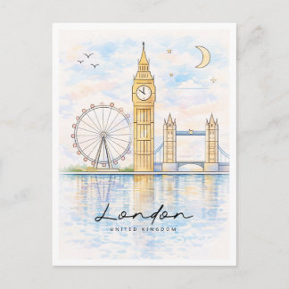 London Cityscape Watercolor | United Kingdom Holiday Postcard