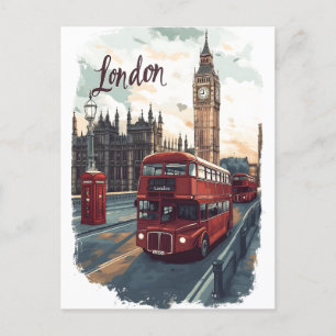 London Cityscape with Double-Decker Bus & Big Ben Holiday Postcard