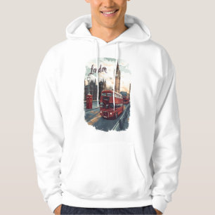 London Cityscape with Double-Decker Bus & Big Ben Hoodie