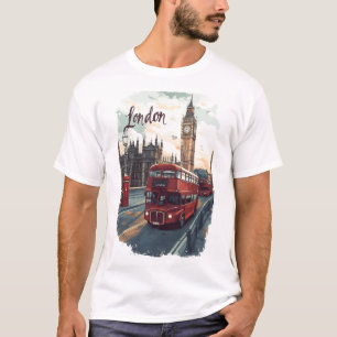 London Cityscape with Double-Decker Bus & Big Ben T-Shirt
