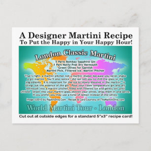 London Classic Gin Martini Recipe Postcard
