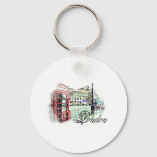 London Colored Sketch Key Ring