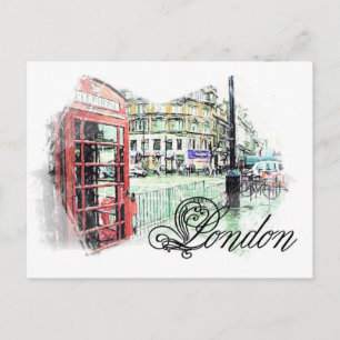 London Coloured  Sketch Postcard