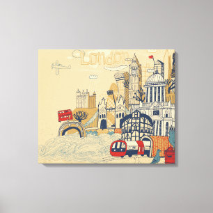 London Doodle Scene Canvas Print