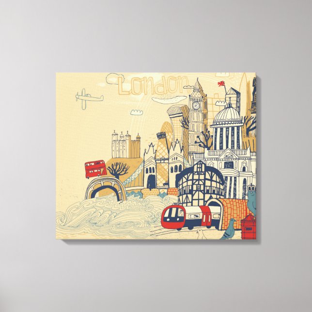 London Doodle Scene Canvas Print (Front)