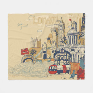 London Doodle Scene Fleece Blanket