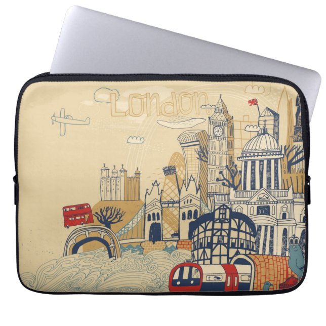 London Doodle Scene Laptop Sleeve (Front)