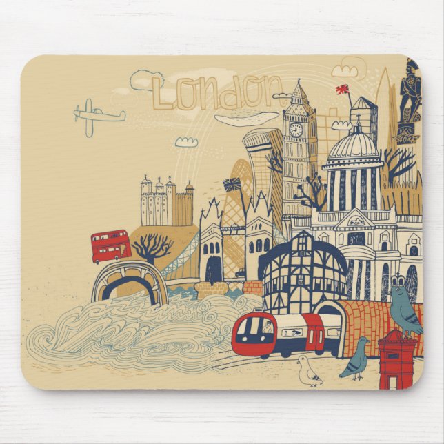 London Doodle Scene Mouse Mat (Front)