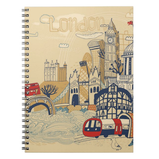 London Doodle Scene Notebook (Front)