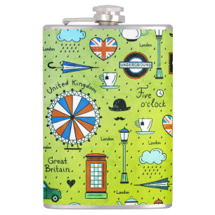 London Doodles II Hip Flask