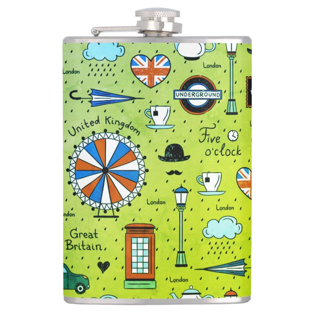 London Doodles II Hip Flask (Front)