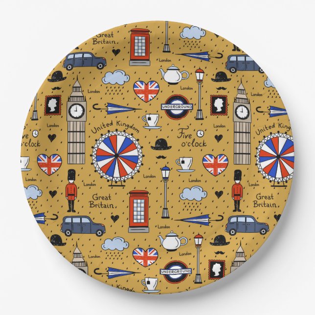 London Doodles Paper Plate (Front)