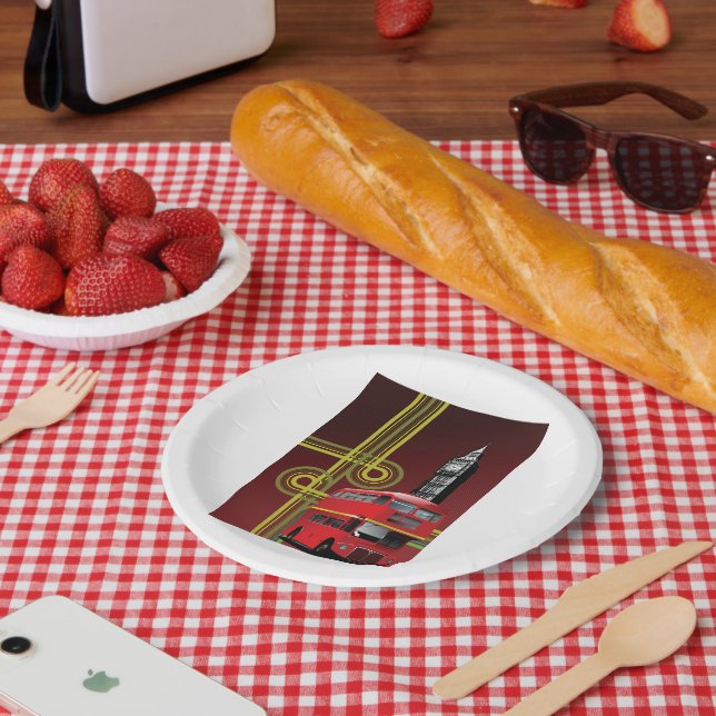 London Double Decker Bus and Big Ben Paper Plate (Picnic)