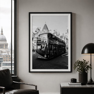 London Double Decker Bus Black and White Poster