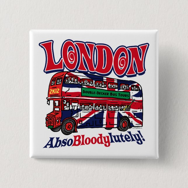 London Double-Decker Bus by Mudge Studios 15 Cm Square Badge (Front)