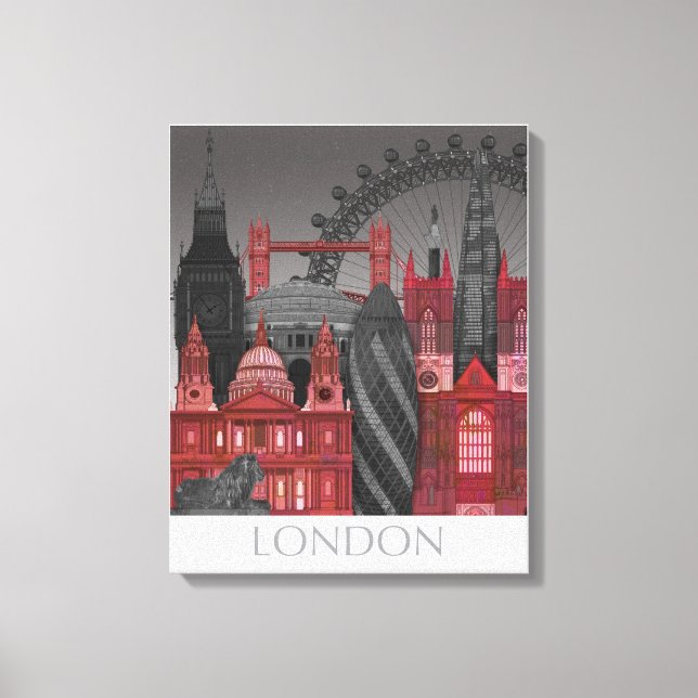 London Elevations by Night - Red Canvas Print (Front)