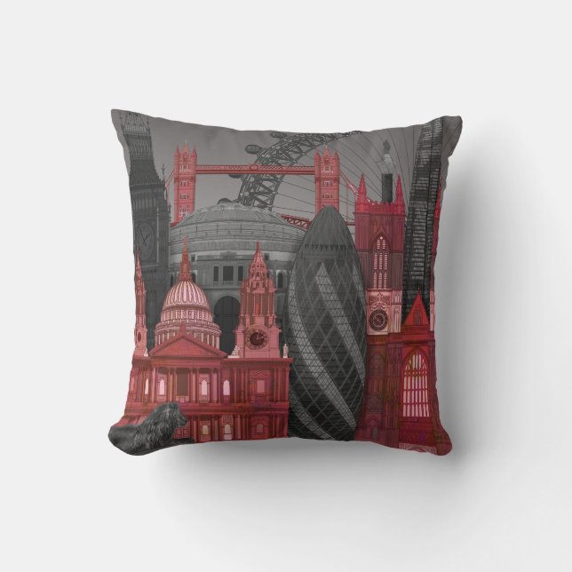London Elevations by Night - Red Cushion (Front)