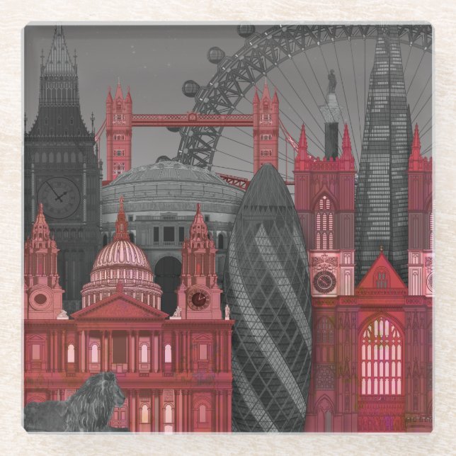London Elevations by Night - Red Glass Coaster (Front)