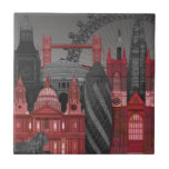 London Elevations by Night - Red Tile<br><div class="desc">London Elevations by Night Red by Fab Funky. Features famous landmarks of London at nighttime in a red and grey colour scheme.</div>