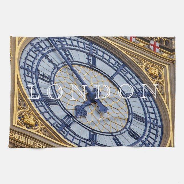 London Elizabeth Tower clock view tea towel (Horizontal)