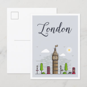 London England Art Travel Illustration Postcard