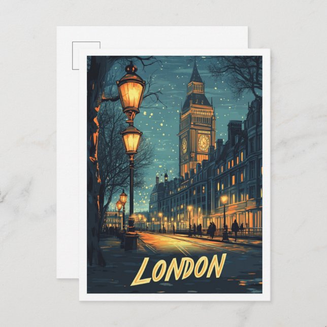 London England Art Vintage Illustration Travel Postcard (Front/Back)