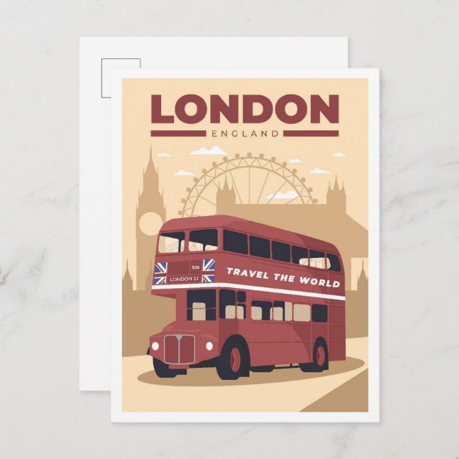 London England Art Vintage Travel Illustration Postcard (Front/Back)