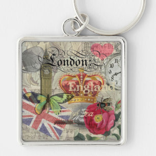 London England Artwork Vintage Travel Print Key Ring