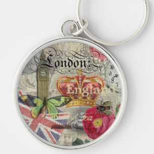 London England Artwork Vintage Travel Print Key Ring