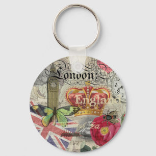 London England Artwork Vintage Travel Print Key Ring