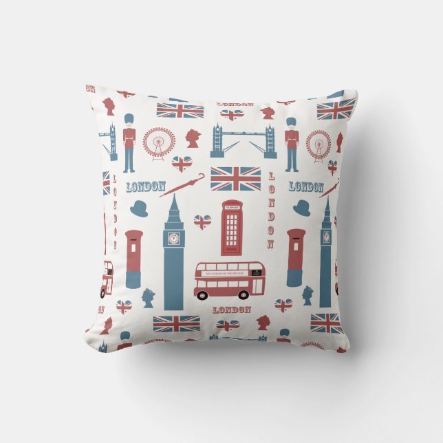 London England Big Ben English Flag Queen's Guard Cushion (Front)