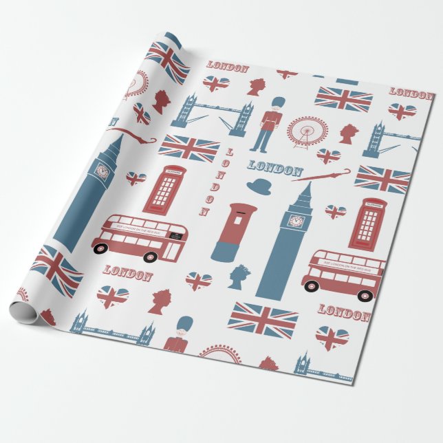London England Big Ben English Flag Queen's Guard  Wrapping Paper (Unrolled)