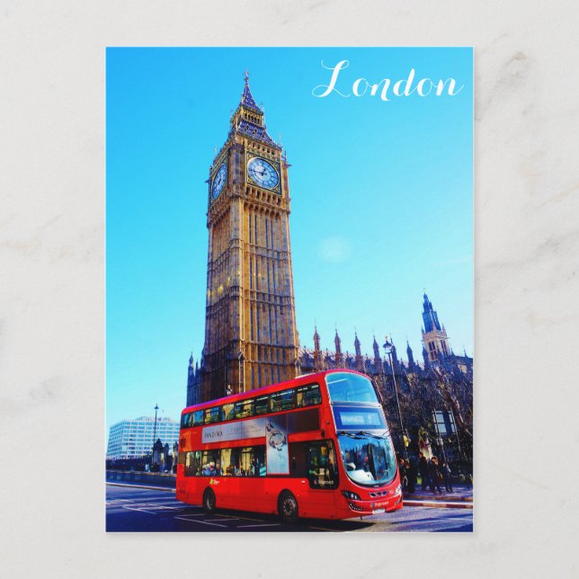 London England Big Ben Red Bus Postcard (Front)