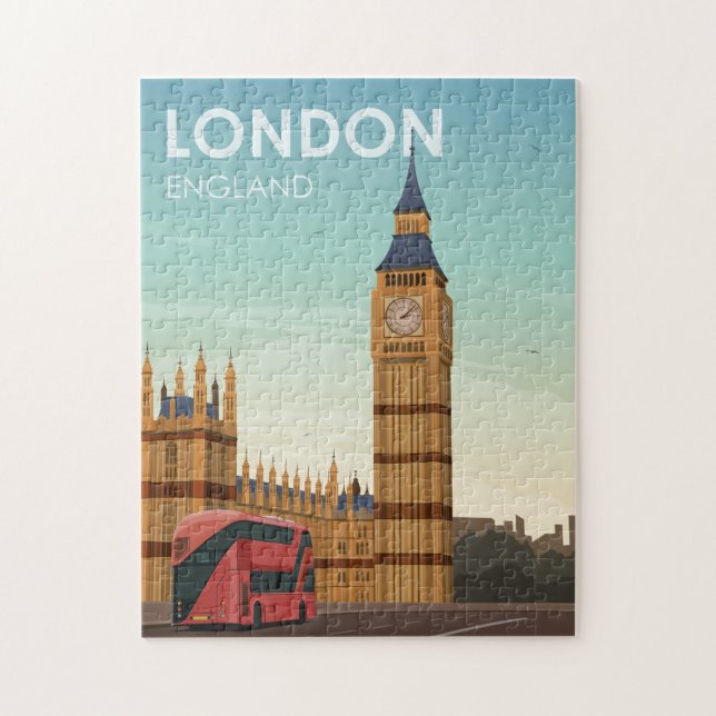 London England Big Ben Vintage Travel Jigsaw Puzzle (Vertical)