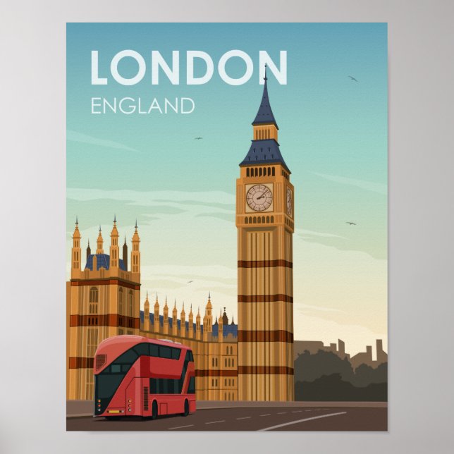 London England Big Ben Vintage Travel Poster (Front)