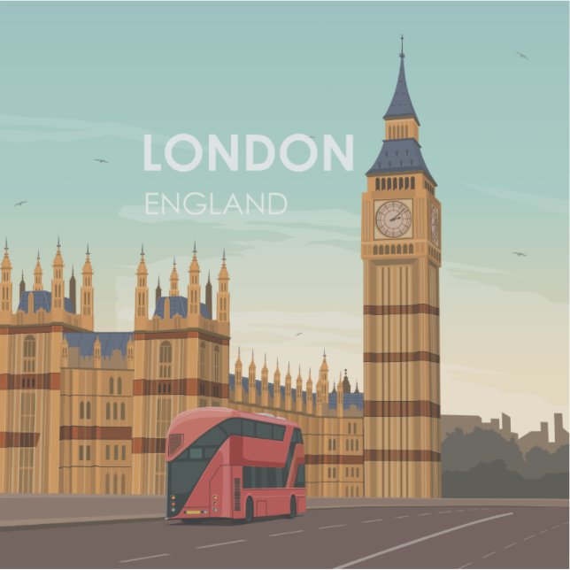 London England Big Ben Vintage Travel Sticker (Front)